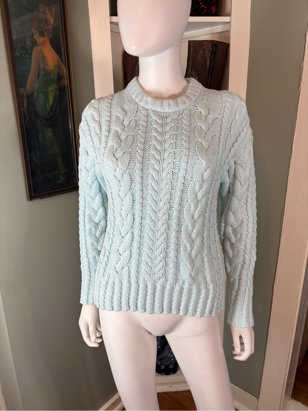 J Crew Light Blue Cotton Cable Knit Sweater Small S